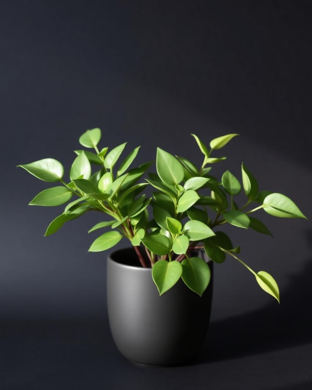 陶盆綠色植栽於深色背景
